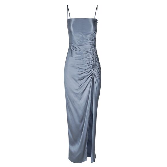 Shona Joy 'Lily Bias' Blue Satin Ruched Midi Dress Size 6 - NWT - Picture 1 of 5
